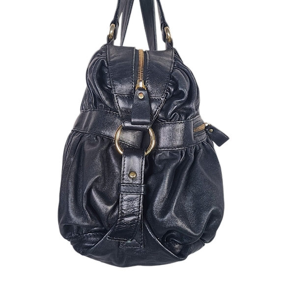 Paola Masi Black Leather Hobo Shoulder Bag Full Zipper Closure Kisslock Pocket - Picture 3 of 10